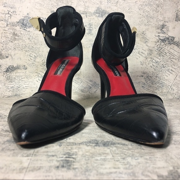 Charles Jourdan Paris Raven Ankle Strap Black Pump - Picture 3 of 15